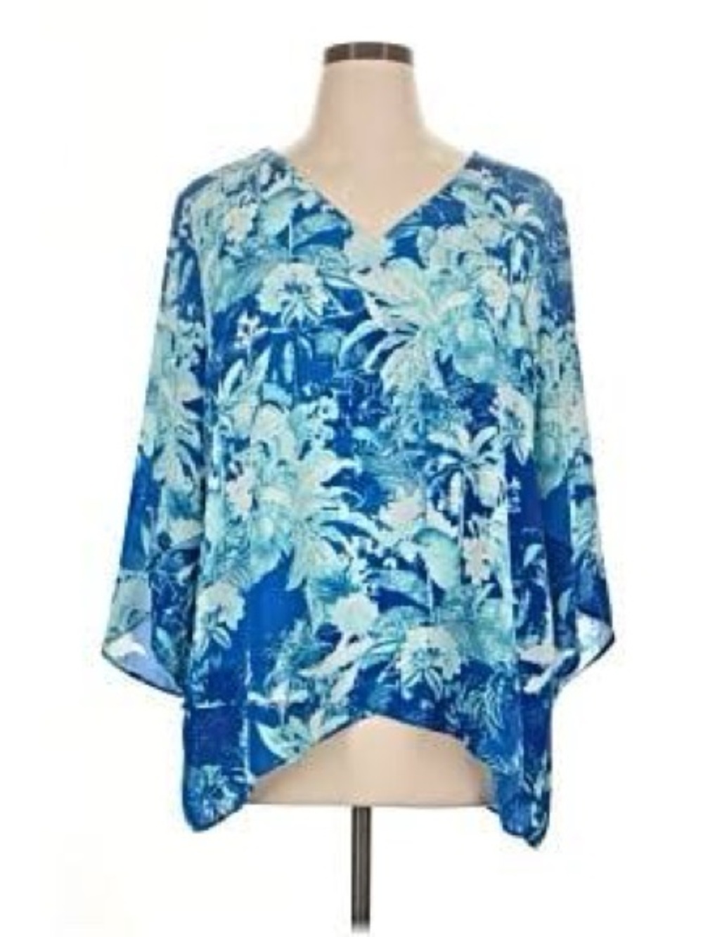 Blue Floral V-Neck Flowing Tunic Top BNOT